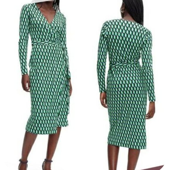 NEW Diane Von Furstenberg X Target Midi Arrow Geo Green Wrap Dress MEDIUM $50 - Picture 1 of 7